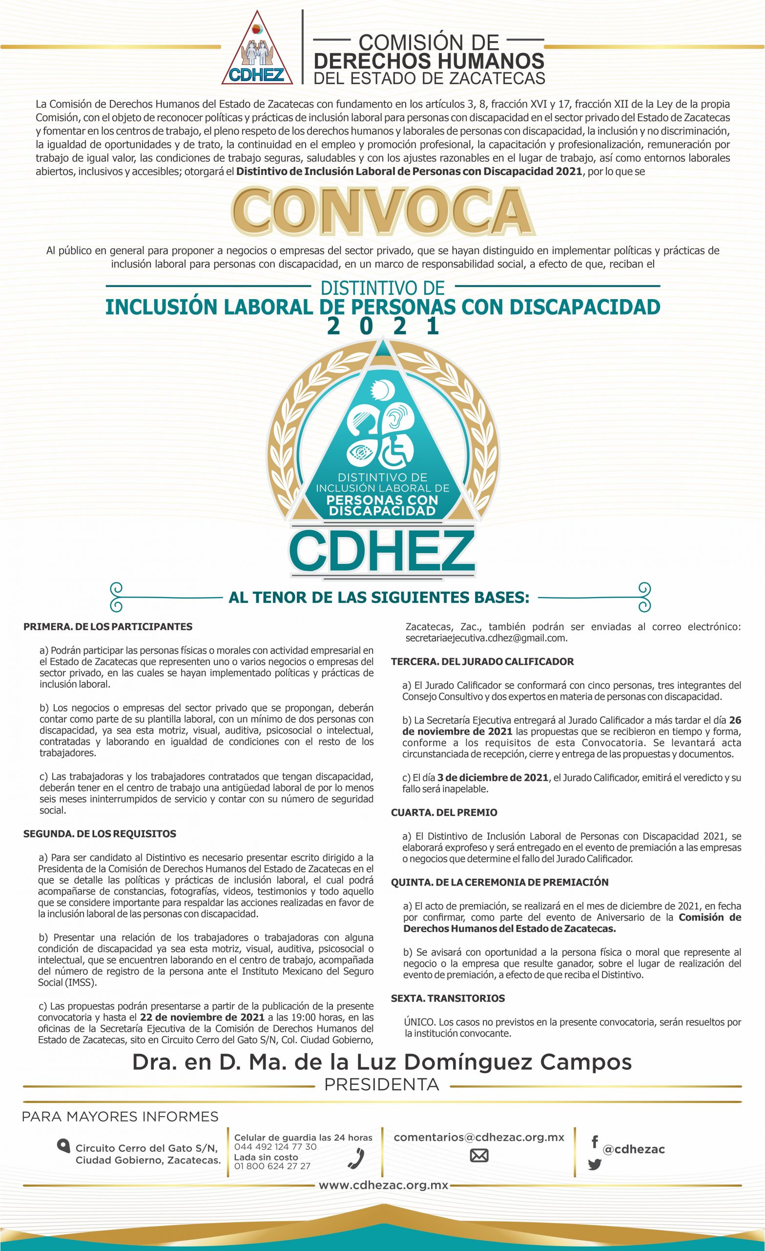 La CDHEZ convoca a participar en el Distintivo de Inclusión Laboral de Personas con Discapacidad 2021