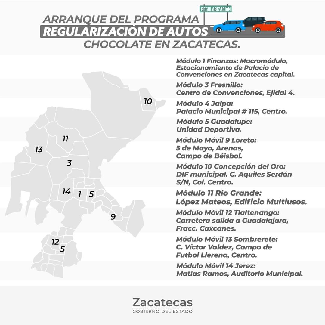 Instalan módulos para regularización de autos de procedencia extranjera en Zacatecas.