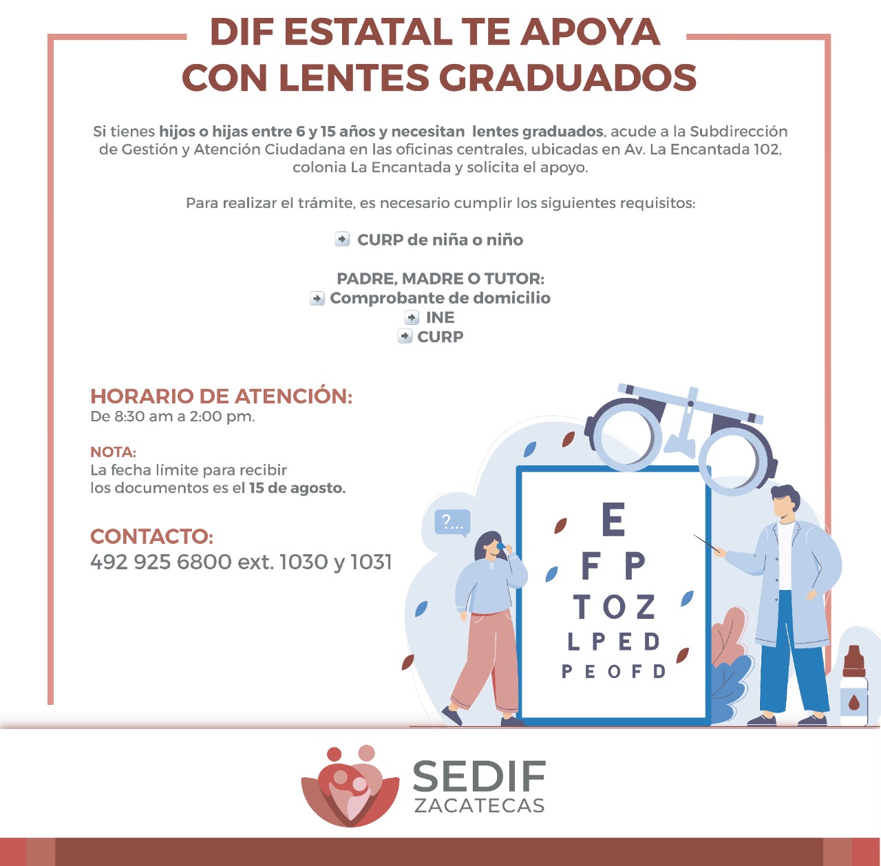 A través del SEDIF, Gobierno de Zacatecas ayudará con 400 lentes graduados a menores de entre 6 y 15 años