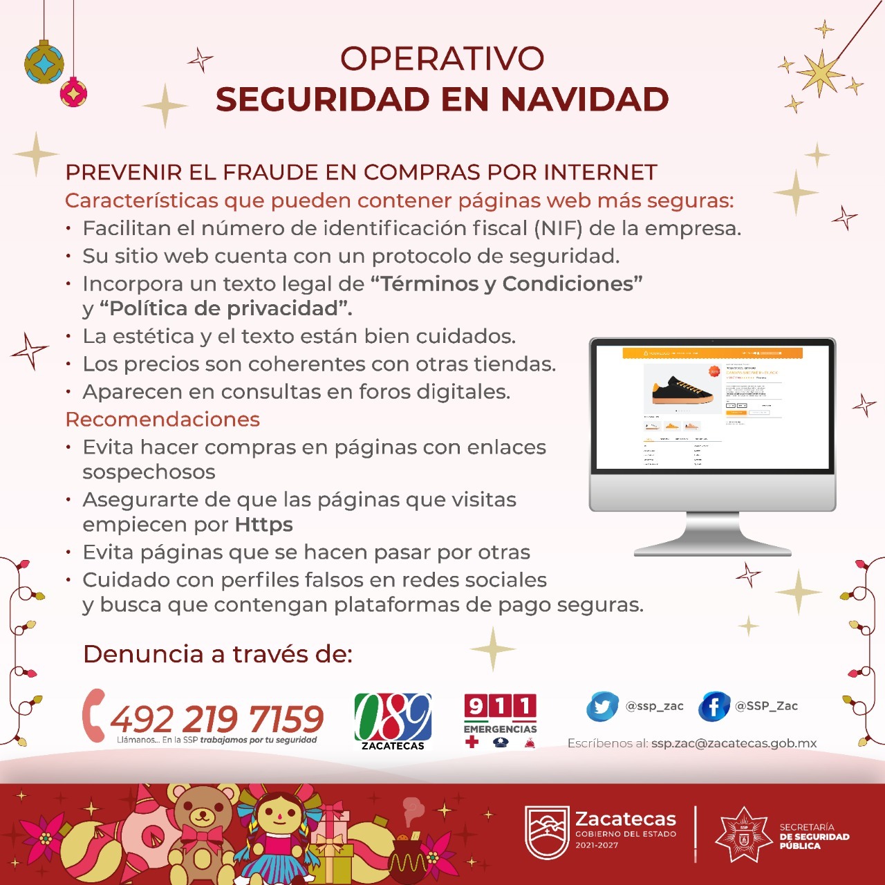 Advierte Secretaría de Seguridad Pública de Zacatecas sobre modalidad de fraude en compras por Internet