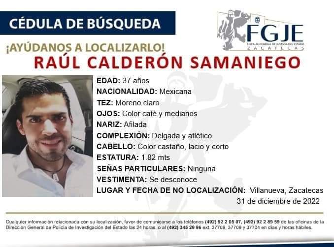 FISCALÍA GENERAL DE ZACATECAS INFORMA SOBRE  INVESTIGACIÓNPOR DESAPARICIÓN Y FALLECIMIENTO DE UN JOVENABOGADO.