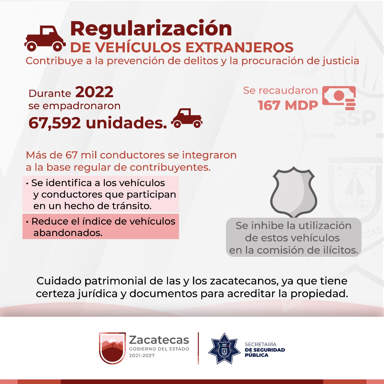 Avanza Zacatecas en prevención de delitos y procuración de justicia, con la regularización de vehículos extranjeros