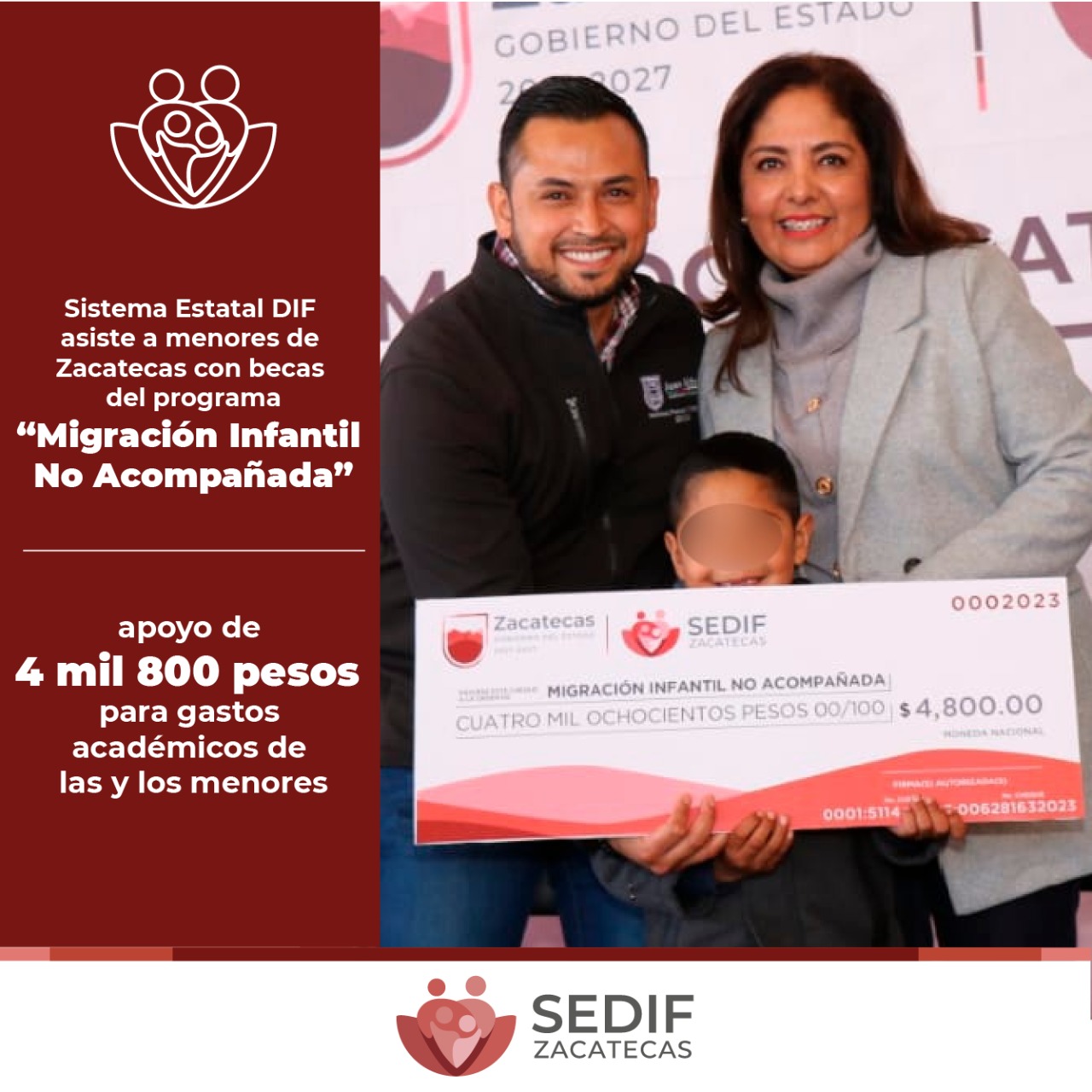 Entrega SEDIF estímulos económicos a 100 beneficiarios del programa Migración infantil no acompañada