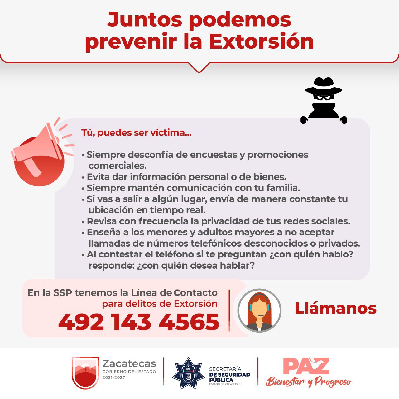 Llama Secretaría de Seguridad Pública a prevenir el delito de extorsión y atender recomendaciones