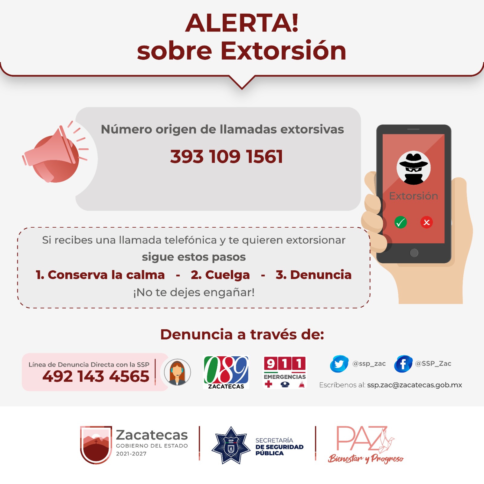 Rescata SSP a cuatro víctimas de extorsión en su modalidad de secuestro virtual