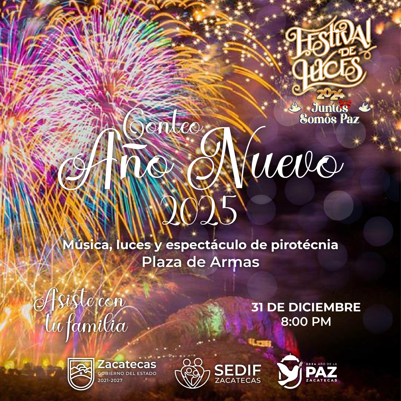 Gobierno de Zacatecas invita a recibir el Año Nuevo 2025 con celebración en Plaza de Armas   