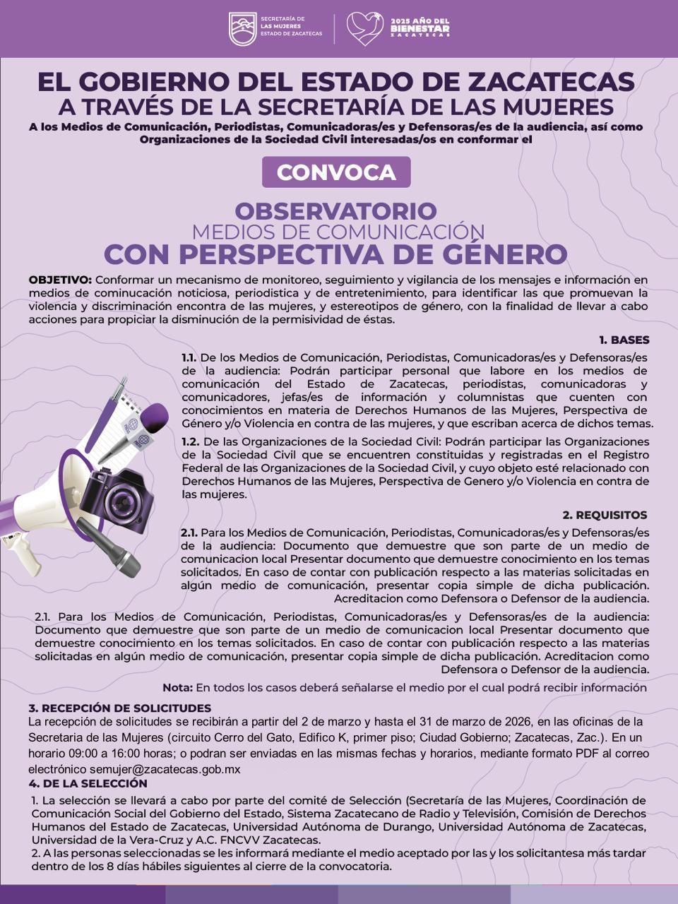 Presenta Gobierno de Zacatecas calendario de actividades por el 8M, Día Internacional de las Mujeres