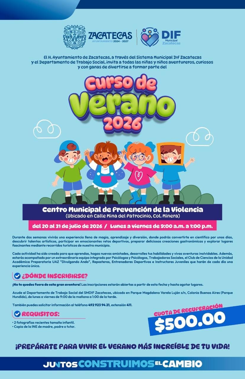 Invita DIF Municipal Zacatecas a niñas y niños a disfrutar del Curso de Verano 2026