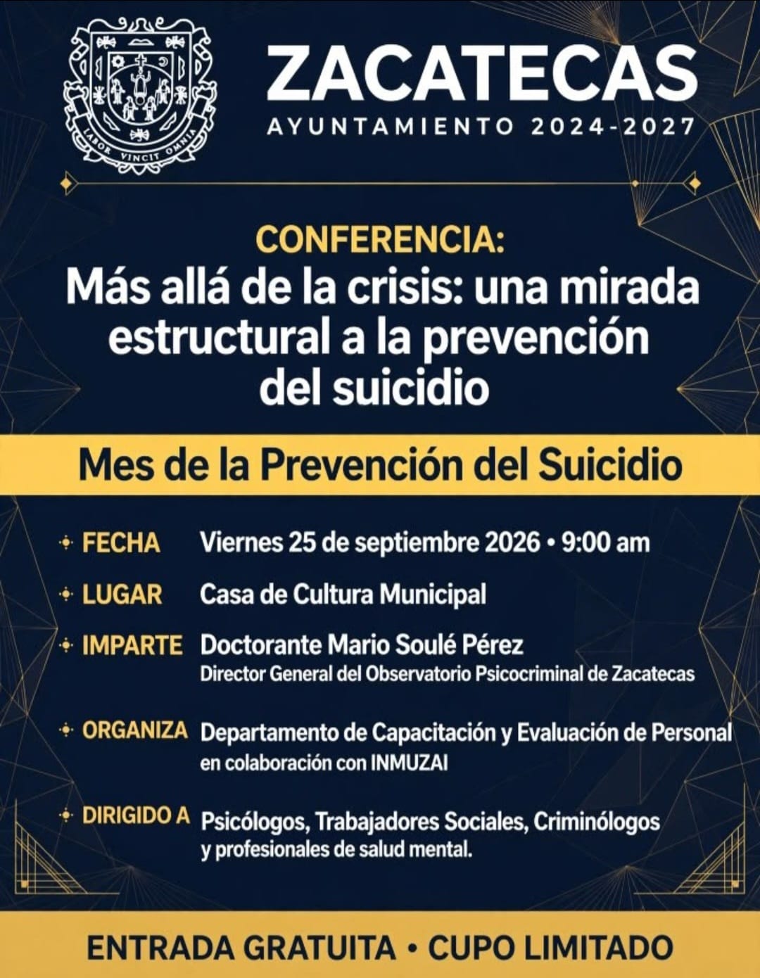 Ayuntamiento de zacatecas impulsa conferencia sobre prevención del suicidio